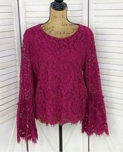 Simply Styled Lace Bell Sleeve Popover Crop Blouse Pink Large