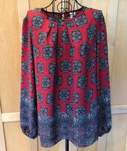 Cato Red Paisley Print Long Sleeve Blouse Top S