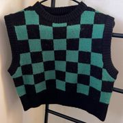 Forever 21 Green & Black Checkered Sweater Vest