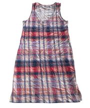 Eddie Bauer Dress Women Medium White Red Purple Plaid Sleeveless Mini Cotton