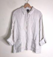 Eileen fisher ladies 100% Irish linen zip up light weight jacket size large