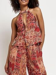 NWT  Red chiffon printed halter top