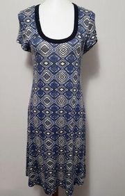 Karen Kane olive blue aztec short sleeve shirt dress size medium