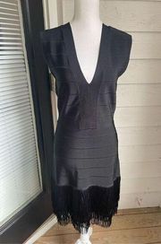 Venus Bandage Fringe Party Dress Black Size 8