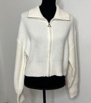 CIDER size 2XL Cropped Cardigan zip Polo Cardigan V Neck Rib Cuff Long Sleeve