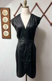Vintage Black Faux Suede Wrap Dress size 6