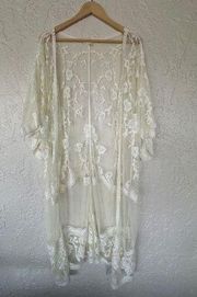 Adiva Ivory Floral Lace Open Kimono Cardigan Size Small - Style B2F1413A656AN