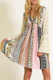 Floral Lace Bell Sleeve Tunic Dress