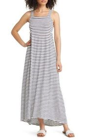 Caslon Easy Stripe Cotton Blend Navy White Sleeveless Maxi Dress Size Small