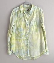 Pilcro & Letterpress Anthropologie Cate Blue Yellow Tie Dye Button Down Shirt S