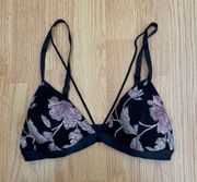 Express One Eleven Intimates Black Floral Embroidered Bralette Size S