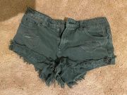 Green Denim Cut Off Shorts 