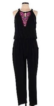 Nicole by Nicole Miller Sleeveless Beaded Appliqué Jogger Style Jumpsuit