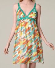 $345 GOSSIP GIRL MILLY GREEN WATERCOLOR SHIMMER SILK DRESS Sz 6