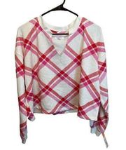 Colsie Red and Pink Plaid Long Sleeve Cozy Warm Lounge Cropped Top Size Large