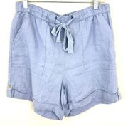 Ellen Tracy Women's 100% Linen Casual Drawstring Shorts Blue Size M