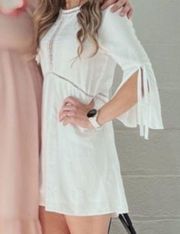 Amuse Society On the Go White Sheath Dress bell sleeve high neck