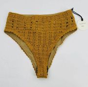 Tularosa  Swim Wasteland High Rise Crochet Bikini Bottom Mustard NWT Size Small