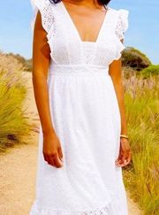 Just Fab White Ruffle Eyelet Midi Prairie Dress