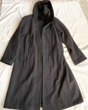 Women Wool hoodie Coat Jacket long black Single Breasted SZ14 BUST47