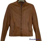 Tiboa Tan Soft Lamb Leather Short Zip Up Jacket Size Medium