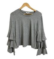 Jack by BB Dakota Women's Gray Crop Sweatshirt with Festive Sleeves Size Small