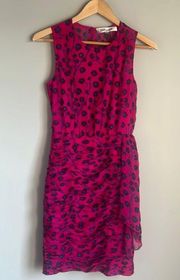 Diane Von Furstenberg Pink Silk Stretch Dragon Berry Mini Dress Size 4