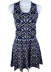 Parker Blue A-line Sleeveless Geometric Aztec Abstract L Dress