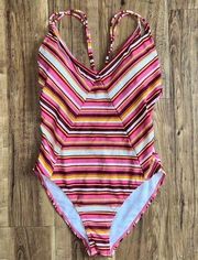 No Boundaries Multicolor Striped One Piece Bathing Suit Size Medium