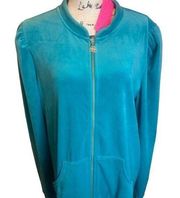 Lilly Pulitzer Evanna Velour Jacket Puff Sleeve Zip Maldives Green Women's