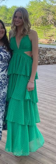 Green Deep-V Backless Maxi Dress