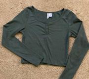 H&M Cropped Button Up Green Long Sleeve