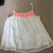 PREPPY EMBROIDERED WHITE AND NEON PINK LINEN TANK