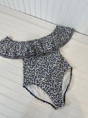 LAUREN Ralph Lauren Blue & White Ditsy Floral Off Shoulder 1 PC Swimsuit Size 8