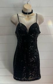 Guess black sequin body con dress