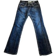 Vanilla star Low Rise Bootcut Stretch Denim Jeans Overstitched Crinkle Wash