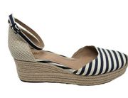 J.Jill Cecile Wedge Espadrilles Blue Striped Ankle Strap Heels Sandals Womens 11
