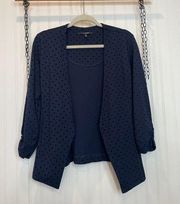 Lemon Tart Stretchy Open Blazer Jacket Navy With Black Polka Dots Size S