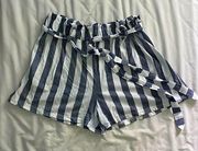 Blue and White striped Paper Bag Shorts