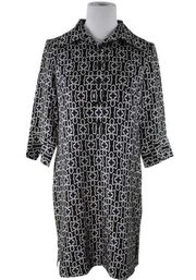 Geometric Print Silk Navy Shirt Dress 8