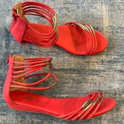 Rock & Republic Coral Gold Tone Accent Strappy Back Zip Sandals Approx Size 11.5