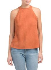 Anthropologie W5 Rust Orange Ribbed Halter neck Top Small