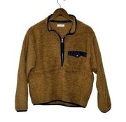 Anine Bing Size M Sierra Teddy Sherpa Half-Zip Pullover in Brown/Navy Blue