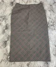 Lafayette 148 New York Italian Fabric Wool Blend Grey Plaid Pencil skirt size 36