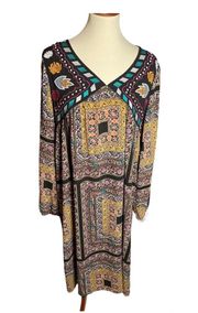 Xhiliration Long Sleeve Dress With Embroidery