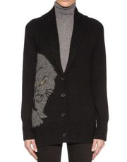 A.L.C. Panther Cat Alpaca Wool Shawl Collar Cardigan Sweater Black Gray Size L