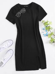 SheIn Black T-shirt Dress with Slit