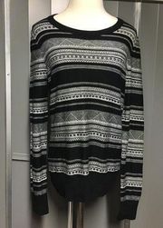 Black White Striped Pullover Sweater, Large NWT