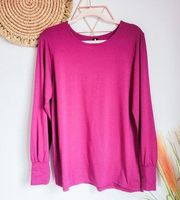 Agnes & Dora, Raspberry Pink Long Blouson Sleeve Modal Knit Top, Size Small