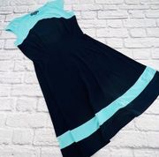 American Living Dress Size 8 Navy & Teal Stretch Sleeveless Knee Length‎ Sheath